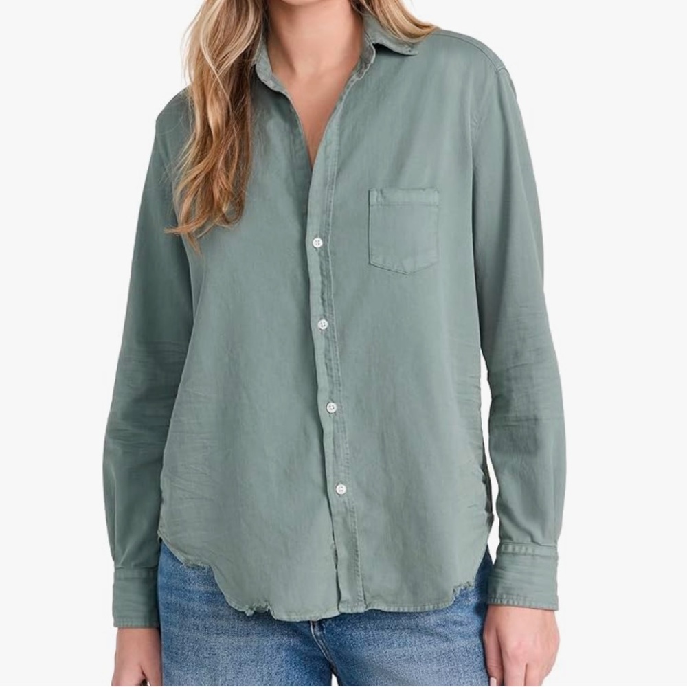 Anthro Lacausa Green Button Down Shirt Oversized 100% Cotton Size XS